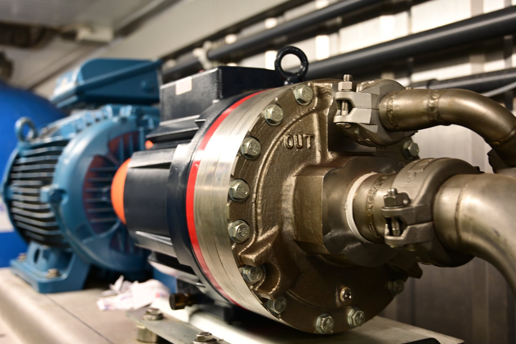 High-pressure pump detail for an industrial membrane treatment system